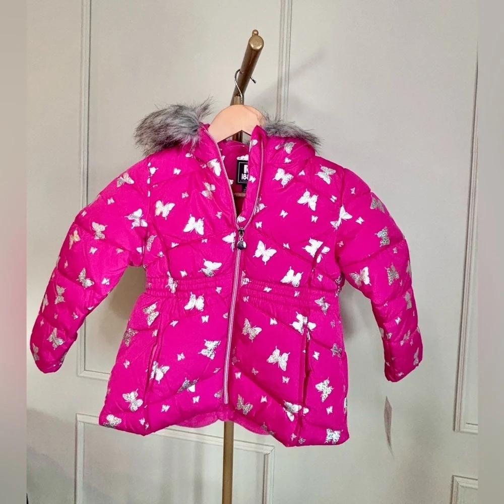 Rothschild Puffer Jacket with Silver Butterflies Pink MSRP $75